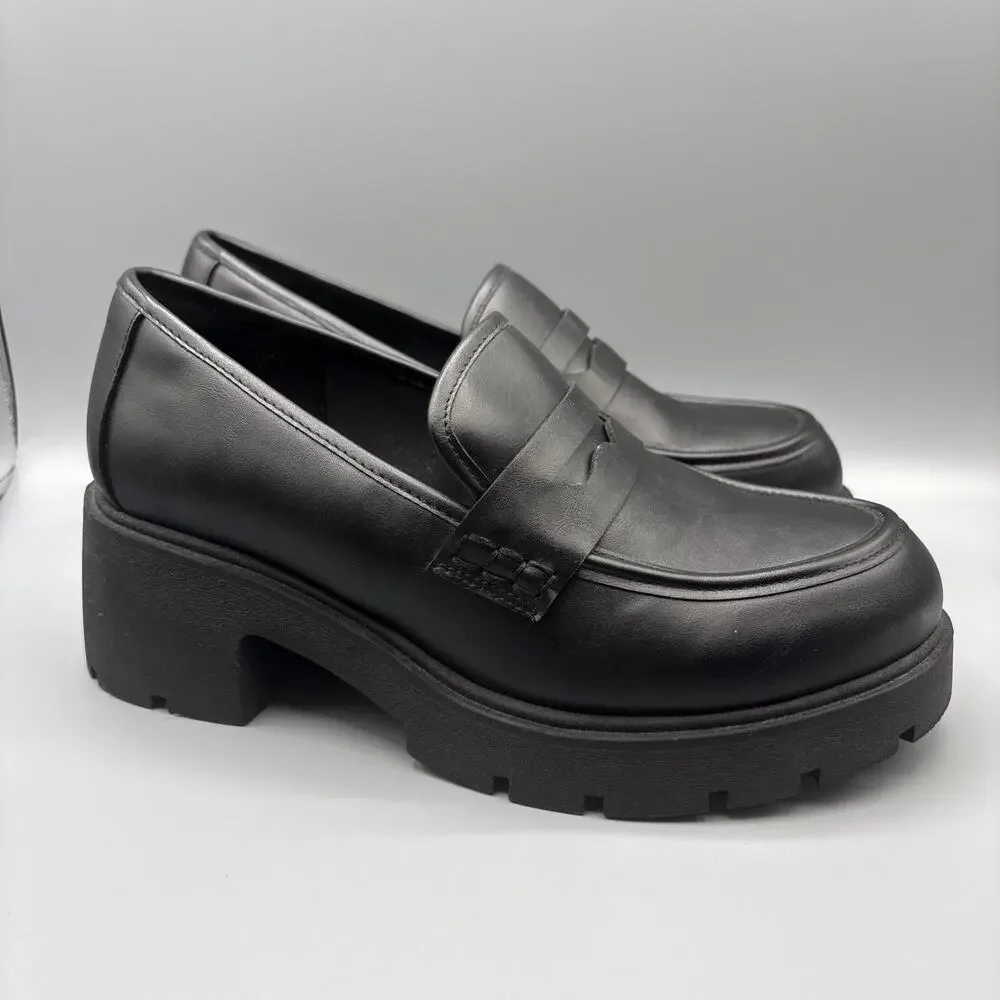 Torrid Chunky Lug Sole Penny Loafers Size 10 WW Wide Black Faux Leather Academia